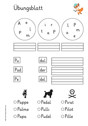 Grundschule Übungsblatt 12 Buchstabe a,d,e,f,i,l,o,m,n,r,s,t