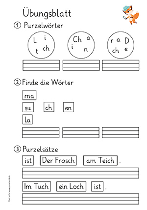 Grundschule Übungsblatt 15 Buchstabe a,ch,d,e,ei,f,i,l,o,m,n,r,s,sch,t