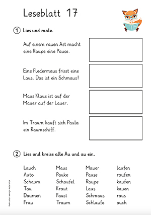 Grundschule Leseblatt 17 Buchstabe a,ch,d,e,ei,f,i,k,l,o,p,m,n,r,s,sch,t