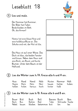 Grundschule Leseblatt 18 Buchstabe a,ch,d,e,ei,f,i,k,l,o,p,m,n,r,s,sch,t