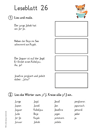 Grundschule Leseblatt 26 Buchstabe a,ch,d,e,ei,eu,f,g,i,j,k,l,m,n,o,oe,p,pf,r,s,sch,t,u,ue,w,z