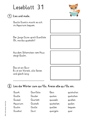 Grundschule Leseblatt 31 Buchstabe a,ch,d,e,ei,eu,f,g,i,ie,j,k,l,m,n,o,oe,p,pf,r,s,sch,sp,st,sz,t,u,ue,w,z